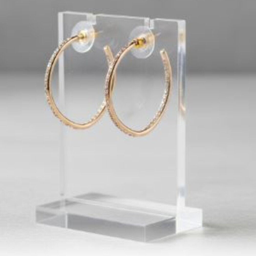 Ann Taylor Metallic Crystal pave Open End V Hoop Earrings NWT 39.99